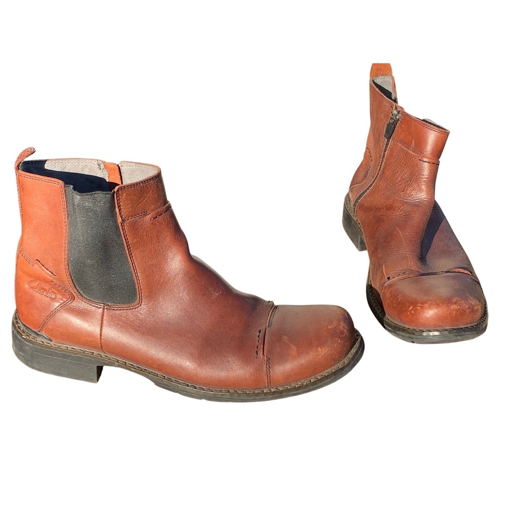 Clarks Men's Leather Zip Side Ankle Boots Brown Size 12M